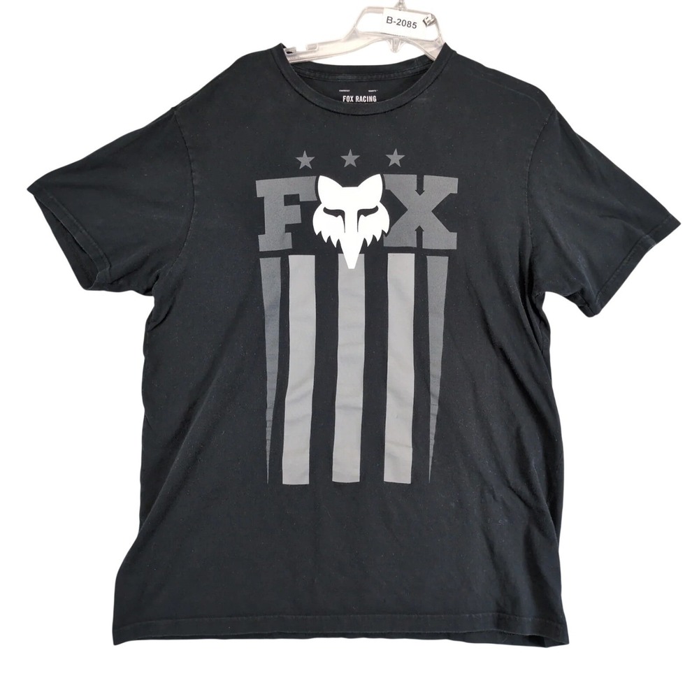 Fox Racing Flag Logo Black T-Shirt Mens XL Cotton Graphic Motocross Streetwear